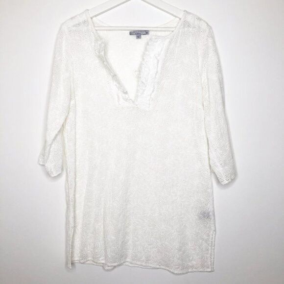 Calypso St. Barth Tops - CALYPSO ST. BARTH White Eyelet Tunic Top 